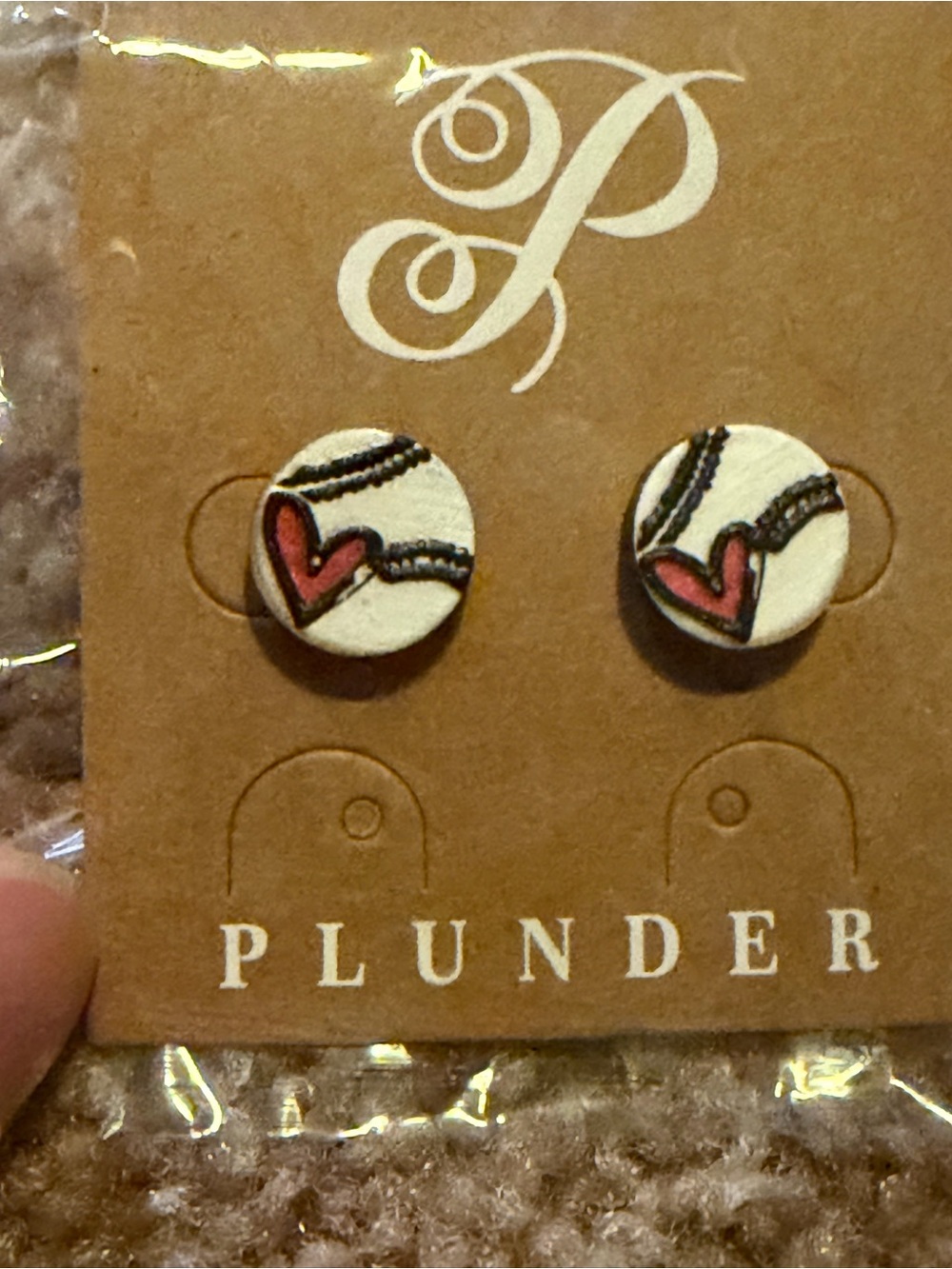 Plunder Pink Heart on base ball shaped studs.